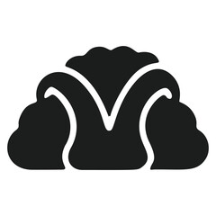 A flat black silhouette icon of a healthy cauliflower vegetable