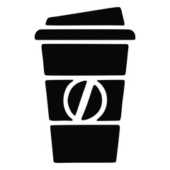 Disposable Coffee Cup Icon with Coffee Bean, Vector Silhouette