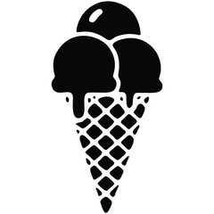 Sweet frozen dessert icon with a melting triple scoop ice cream cone graphic