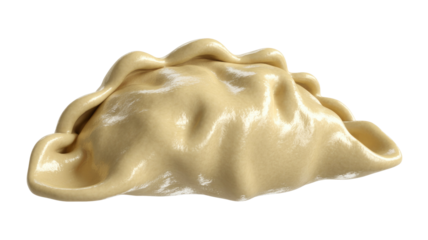 A perfectly formed, single raw or steamed dumpling, possibly a momo or pelmeni, with delicate pleats and a smooth, pale yellow surface. background removed