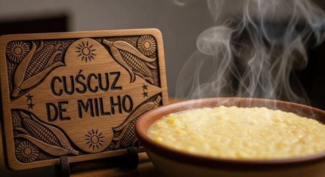 Cuscuz de Milho with Steam &ndash; Hand-Carved Algarrobo Wood Plaque, Corn Husk & Sun Motifs, Humble Daily Lighting