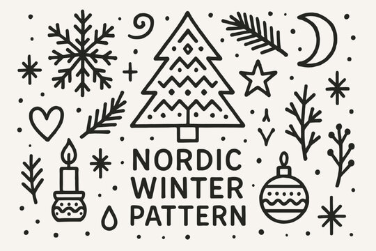 Nordic Winter Pattern. Nordic winter pattern. Hand-drawn doodle illustration of Nordic winter pattern. Central