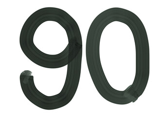 Number Ninety, 90 made with Plaster Rake Brush on transparent background, Digit, Black color, Dark-green color, isolated background, Illustration, Typography, Handmade, Set 0-100