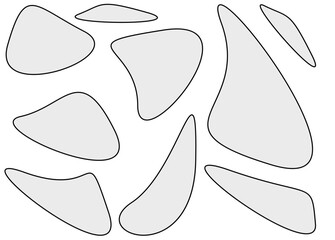 Light gray abstract shapes outlined in black on white background minimalist irregular pattern for visual perception, art therapy, design texture studies