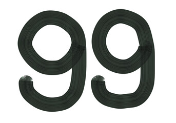 Number Ninety-nine, 99 made with Plaster Rake Brush on transparent background, Digit, Black color, Dark-green color, isolated background, Illustration, Typography, Handmade, Set 0-100
