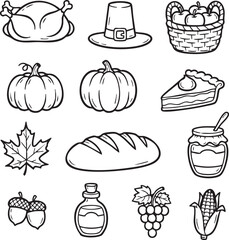 Thanksgiving harvest icons silhouette isolated on transparent background