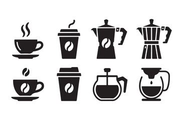 Coffee Silhouette Icon Sheet – 7 Premium Cup & Brew Black Vector Icons