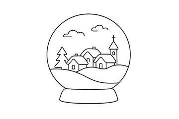 Obraz premium Minimalistic Winter Globe. Winter scene globe. Minimalistic one-line drawing tiny snow-covered village inside