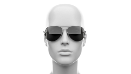 Mannequin head with aviator sunglasses isolated PNG on transparent background, fashion display for eyewear and accessories