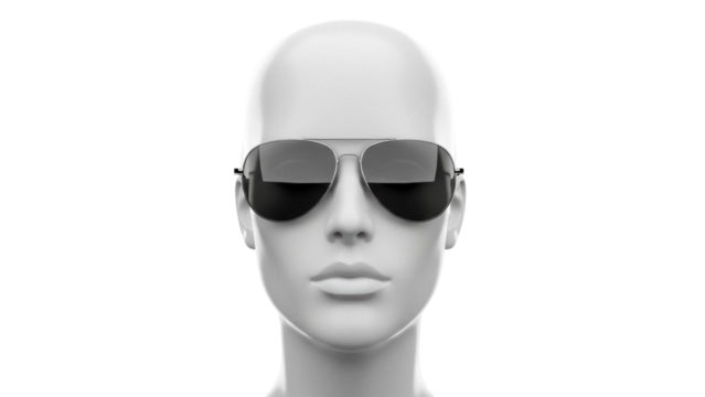 Mannequin head with aviator sunglasses isolated PNG on transparent background, fashion display for eyewear and accessories