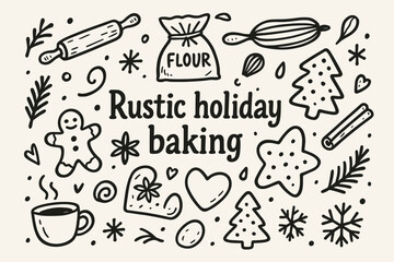 Rustic Holiday Baking Art. Rustic holiday baking. Hand-drawn doodle illustration of Rustic holiday baking.