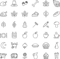 Collection of hand drawn autumn harvest icons silhouette isolated on transparent background