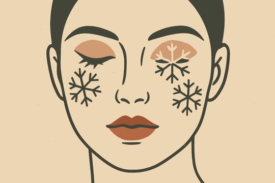 Snowflake Makeup Illustration. Snowflake makeup concept minimalist flat illustration of a face with geometric