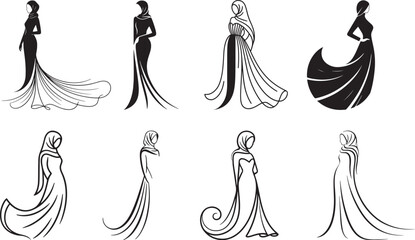 Set of Muslim woman wearing a hijab, boutique-style logo for the brand,  vector style.