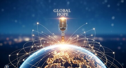 Conceptual global communication imagery microphone and earth connections