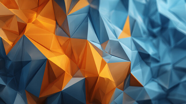 Abstract geometric pattern with orange and blue shapes, evoking a sense of modern design. The composition is dynamic and visually engaging