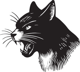 Fierce Cat Vector Graphic Showing Aggressive Snarl on Transparent Background
