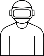 Man in VR glasses explores the metaverse outline vector icon