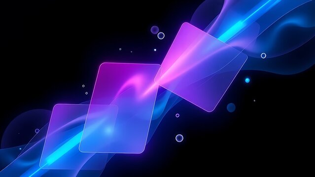 Sleek, futuristic technological shapes glowing with cyan and magenta light.