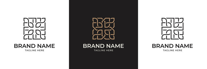 Square Floral box logo design with Flower line art for beauty spa and eco friendly products, leaves, Cosmetics, Jewelry, Beauty salon, Boutique icon sign symbol illustration template