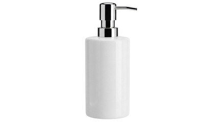 Elegant white ceramic soap dispenser isolated PNG, modern bathroom accessory on transparent background for hygiene and home decor