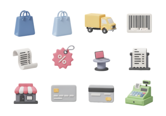Shopping icons including bags truck receipt credit cards... isolated on a transparent background