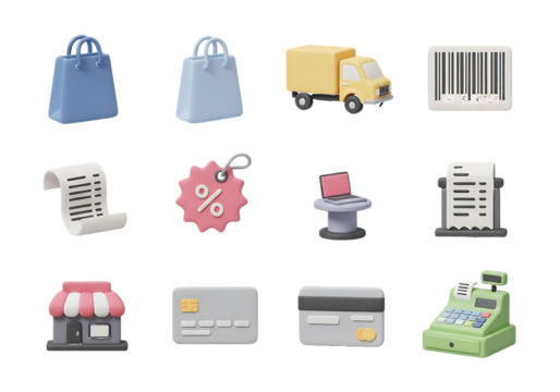 Shopping icons including bags truck receipt credit cards... isolated on a transparent background - Powered by Adobe