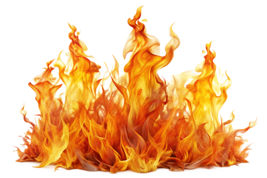 Vibrant and dynamic blazing fire, an isolated element showcasing intense heat, powerful energy, and destructive potential, perfect for adding fiery passion to any design or concept.