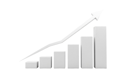 Growing bar graph with arrow isolated PNG on transparent background, business growth and success concept for presentations and marketing