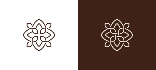 Florist Leaf flower logo with line art design. Floral icon symbol sign illustration template