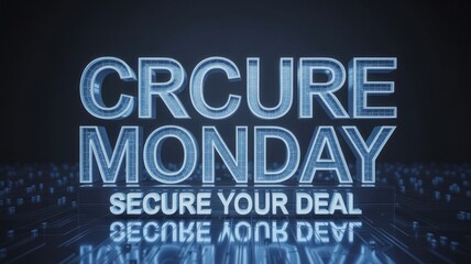 Digital blue text announces 'CRCCURE MONDAY' and 'SECURE YOUR DEAL' on a glowing circuit board, highlighting a tech-themed promotional event.