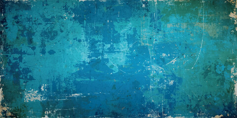 Fototapeta premium Abstract Blue and gray grunge texture with heavy layer of distressed, scratched and splattered paint. lighter aqua tones with mysterious, atmospheric, and ethereal feel. Teal Color Wall Decorative.