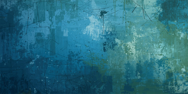 Abstract Blue and gray grunge texture with heavy layer of distressed, scratched and splattered paint. lighter aqua tones with mysterious, atmospheric, and ethereal feel. Teal Color Wall Decorative.