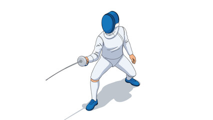 Obraz premium Modern isometric fencing athlete in action with foil mask and uniform