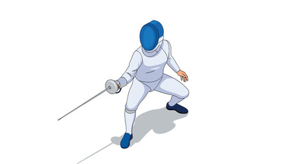 Obraz premium Dynamic isometric fencer in action pose with sword and helmet