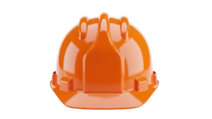 Orange hard hat PNG isolated on transparent background, construction worker safety helmet for building site and industrial protection
