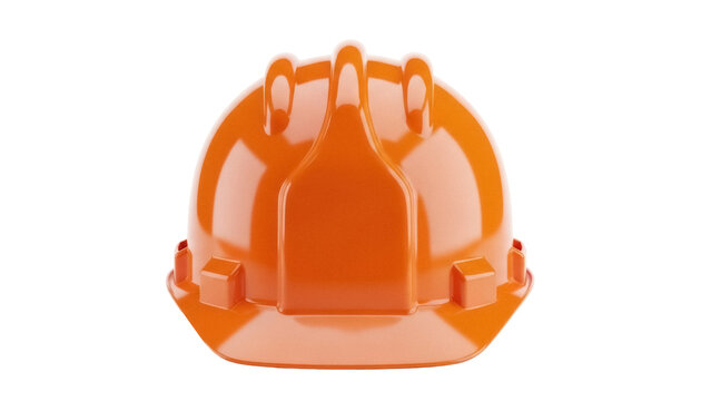 Orange hard hat PNG isolated on transparent background, construction worker safety helmet for building site and industrial protection