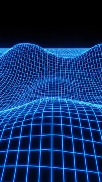 Seamless blue grid warping and oscillating in waves as an invisible massive object influences the two-dimensional surface plane gravitational, system, digital