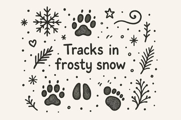 Snowy Tracks Illustration. Tracks in frosty snow. Hand-drawn doodle illustration of Tracks in frosty snow.