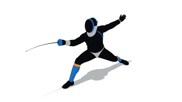 Dynamic fencing action pose in modern sport silhouette design