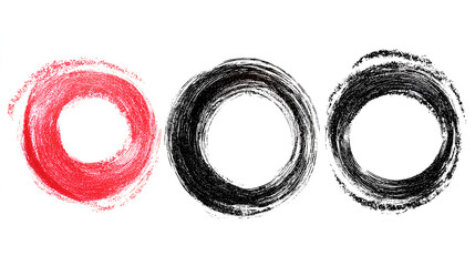 Highlight hand drawing different circles isolated on white background, handwritten red circle for marking text, numbers, marker pen, pencil, logo, hand-drawn doodle grunge circle highlights