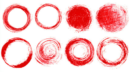 Highlight hand drawing different circles isolated on white background, handwritten red circle for marking text, numbers, marker pen, pencil, logo, hand-drawn doodle grunge circle highlights
