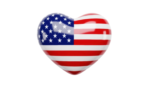 Heart shaped American flag isolated PNG, patriotic symbol of the United States of America for Independence Day and national holidays