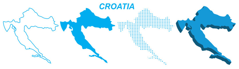 Croatia Map Vector Set, European Outline Silhouette Dotted 3D Solid Shapes, Croatia Country Infographic Template, Editable EPS Croatia Geography