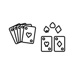 Playing Cards and Suits Outline Icon: Hand of Cards with Spade, Heart, Club, and Diamond Symbols