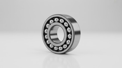 A detailed studio shot of a shiny metal ball bearing, essential for reducing friction and enabling smooth rotational motion in machinery.