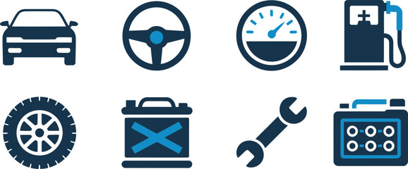 car service and repair icons vector illustration highlighting maintenance tools, automotive parts and garage equipment perfect for mechanic branding.