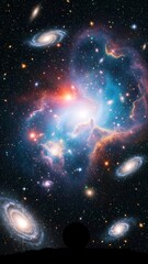 Vibrant galaxy cluster with nebulae and stars deep space cosmic background astronomical wallpaper