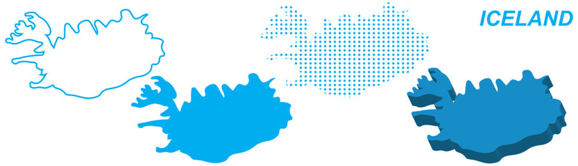 Iceland Map Vector Set, European Outline Silhouette Dotted 3D Solid Shapes, Iceland Country Infographic Template, Editable EPS Iceland Geography