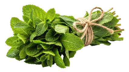 Fresh green mint leaves bunch isolated PNG, aromatic herb for culinary use and herbal medicine on transparent background